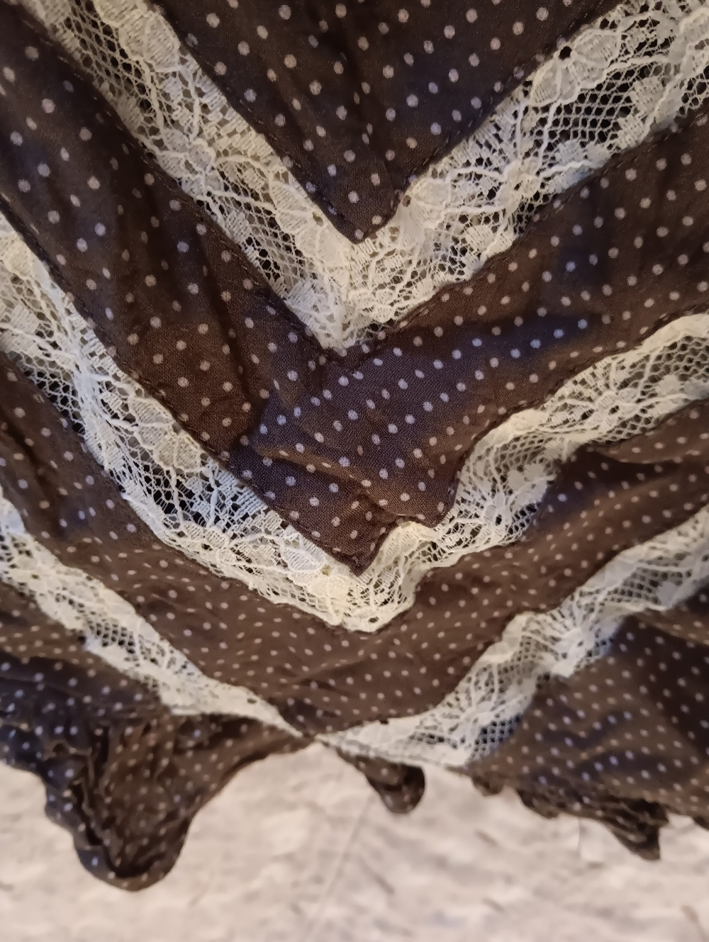 Free People Brown Polka Dot Lace-Trim Trapesez Slip Tank Tunic Dress - Picture 7 of 9